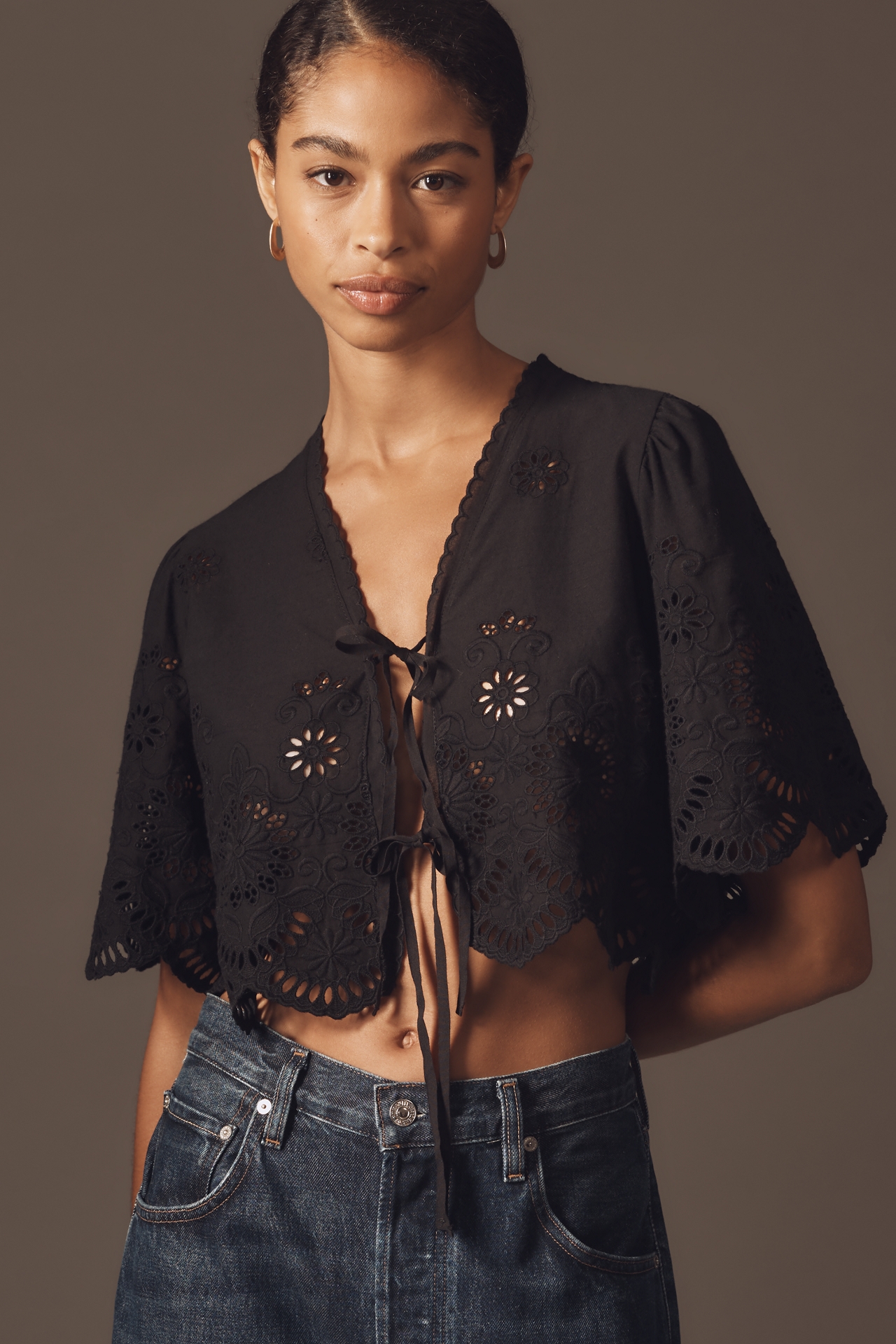 By Anthropologie Crop Tie-Front Top