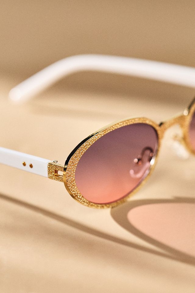 Anthropologie Pink Gradient & Rose Gold Sunglasses Set Elite Eyewear Metal Oval Sunglasses | Anthropologie main image 3
