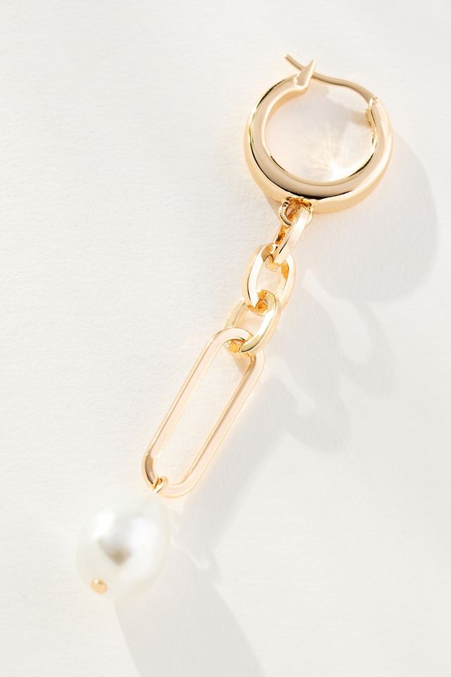 Pearl Link Drop Huggie Earrings #1