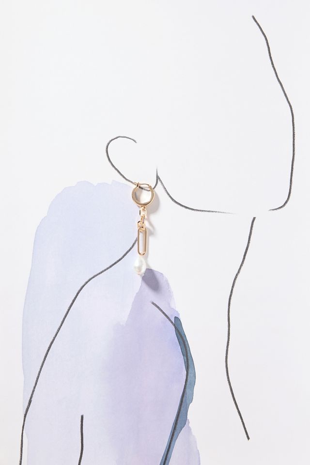 Pearl Link Drop Huggie Earrings #2