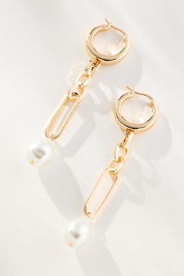 Pearl Link Drop Huggie Earrings
