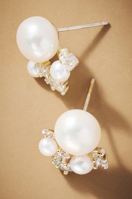 Shashi Pearl & Crystal Cluster Post Earrings