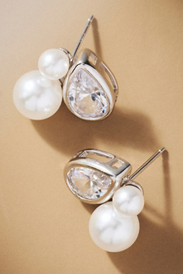 Shashi Faura Crystal & Pearl Stud Earrings In White