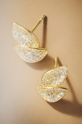 Shashi Pavé Leaf Stud Earrings In Gold