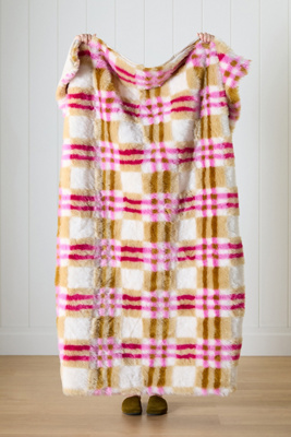 Anthropologie Lilou Jacquard Plaid Faux-fur Throw Blanket In Multi