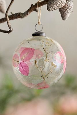Pressed Floral Glass Globe Ornament