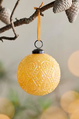 Butter Yellow Glass Globe Ornament