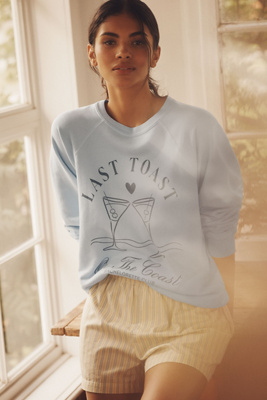 Retro Brand Last Toast Crew Long-sleeve Graphic Tee In White