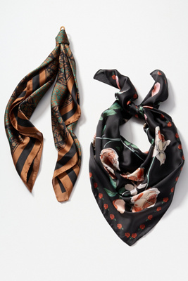 By Anthropologie Printed Hair Scarves, Set Of 2 In Black
