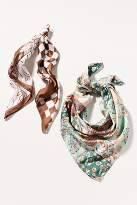 By Anthropologie Printed Hair Scarves, Set Of 2 In White