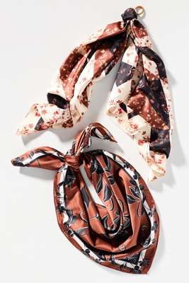By Anthropologie Printed Hair Scarves, Set Of 2 In Brown