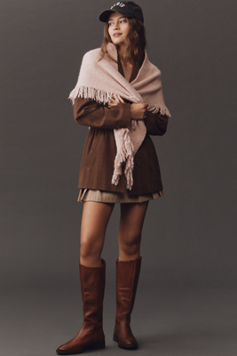 By Anthropologie Fringed Triangle Wrap In Pink
