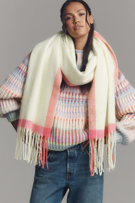 By Anthropologie Brushed Fringe Scarf In Neutral