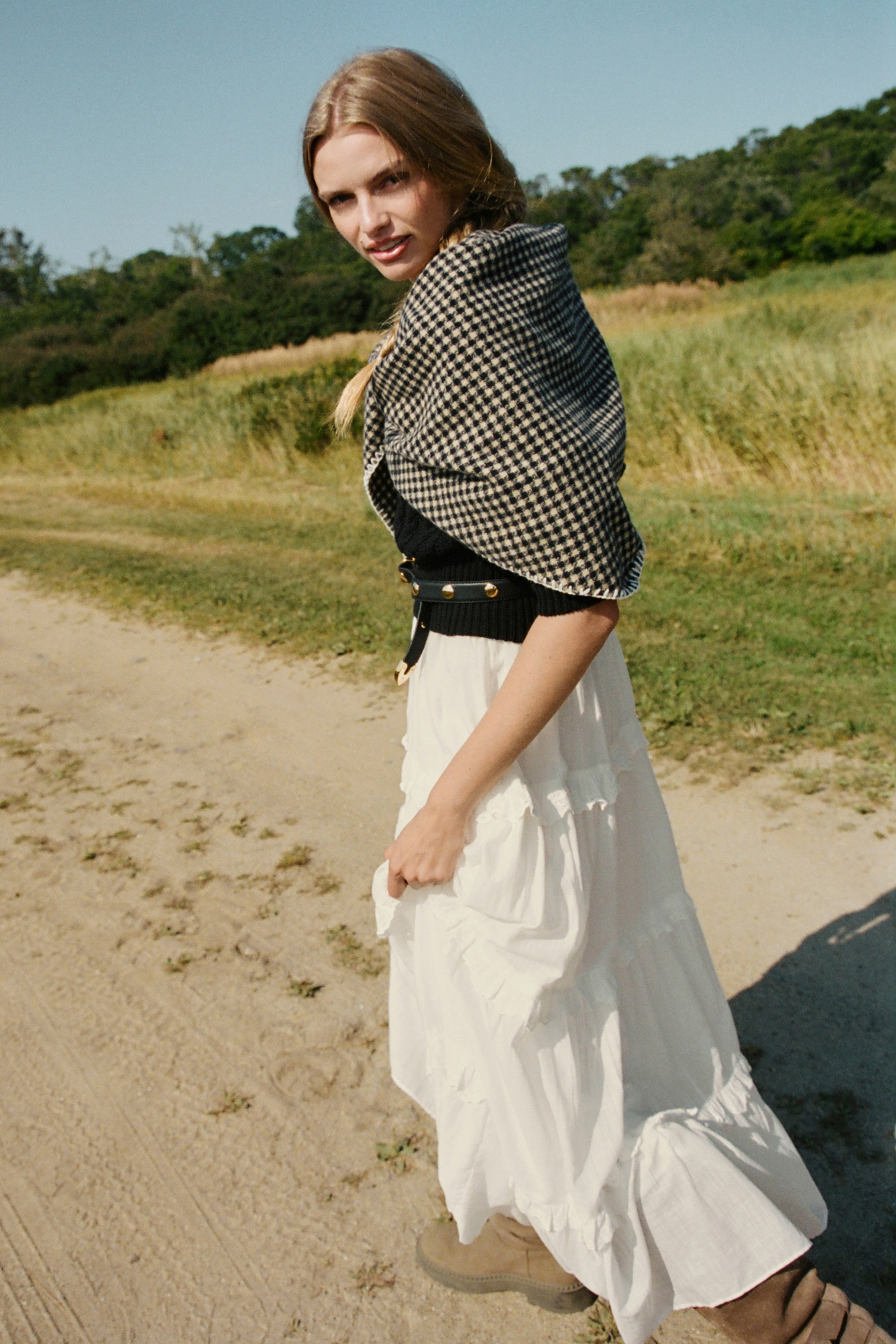 By Anthropologie Large Gingham Triangle Scarf