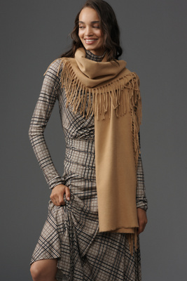 Maeve Brushed Wool Fringe Scarf In Brown