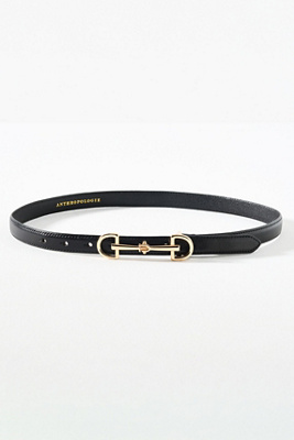 Anthropologie Skinny Classic Black Leather Belt Gold Horsebit Buckle Anthropologie Leather Skinny Belts for Women for sale | eBay main image 2