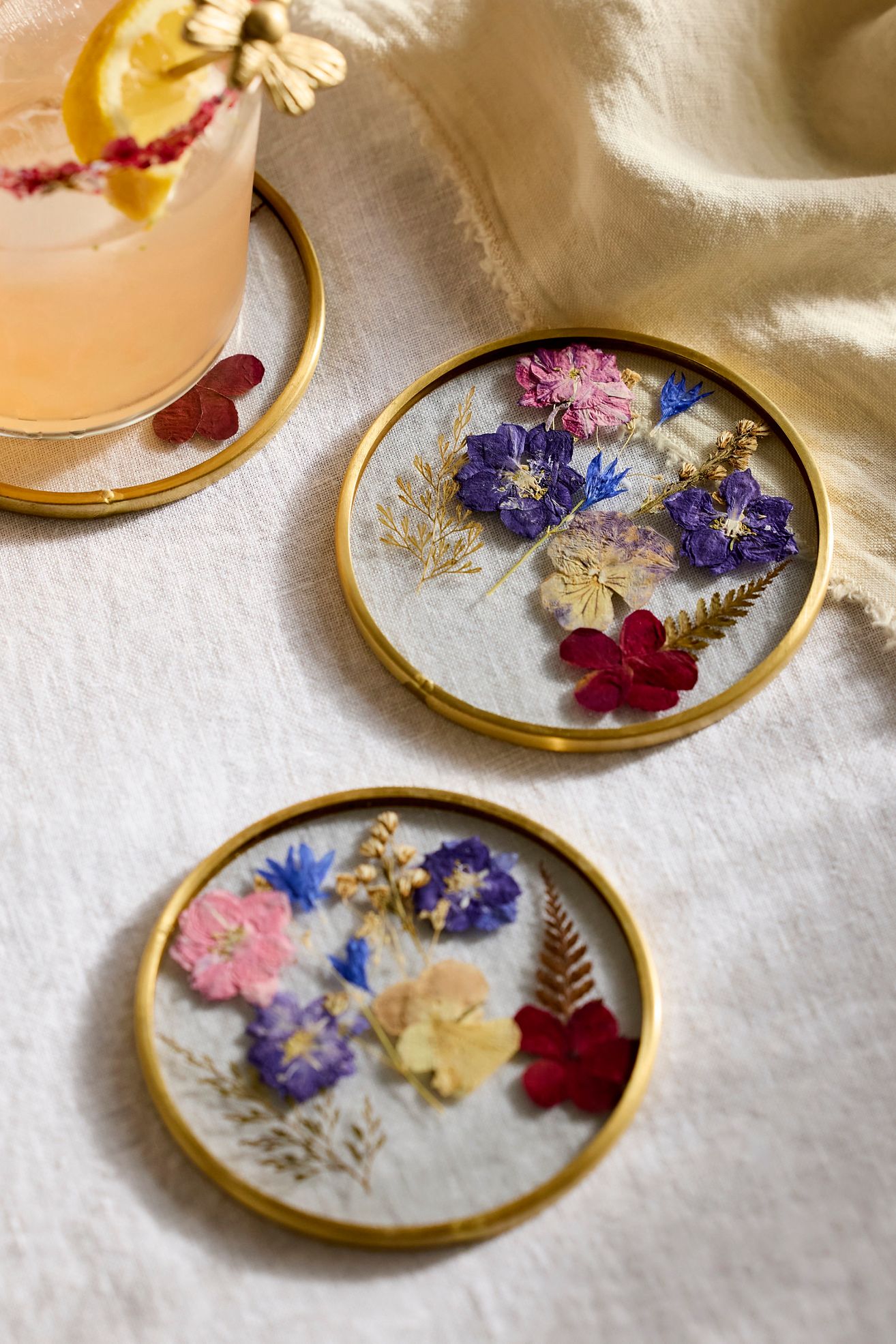 Pressed Floral Coasters, Set of 4 - Multi, Coaster
