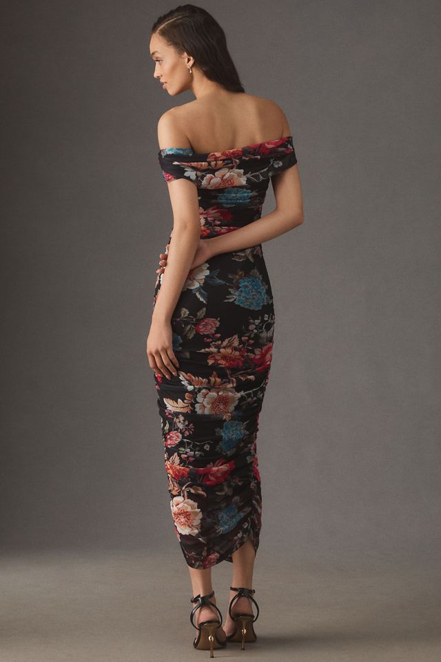 BHLDN Off-Shoulder Gathered Mesh Slim Midi Dress #1