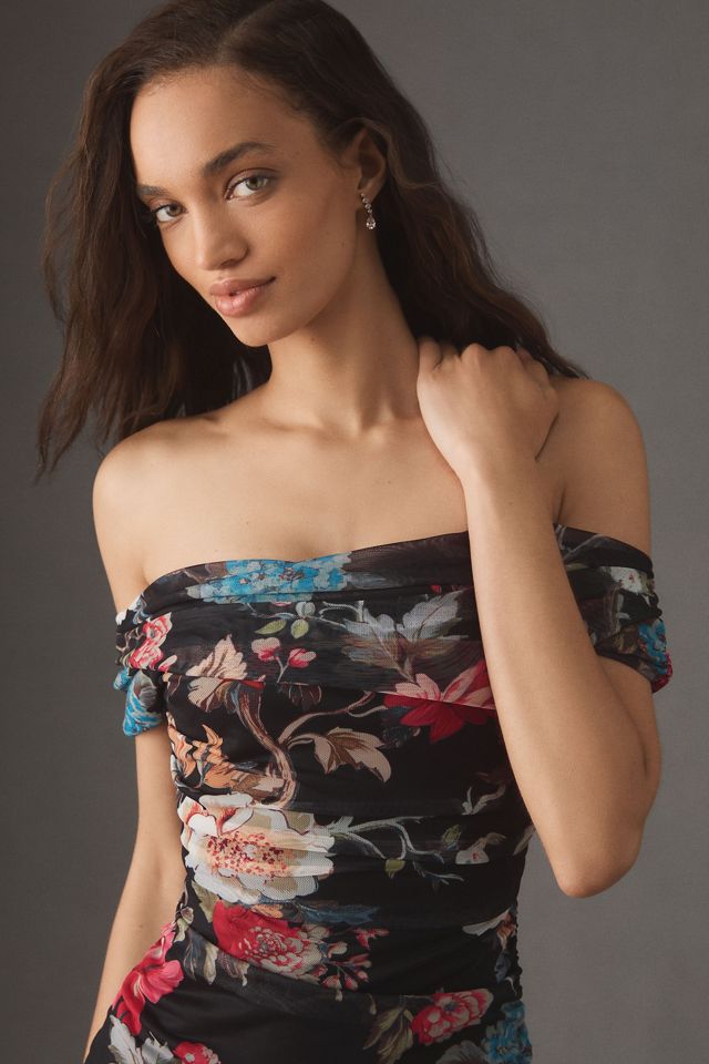 BHLDN Off-Shoulder Gathered Mesh Slim Midi Dress #2