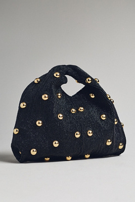 By Anthropologie Studded Beaded Satchel Bag In Black