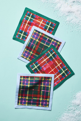 Anthropologie Tartan Cocktail Napkins, Set Of 4 In Multi