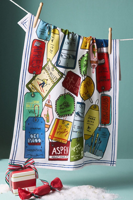 Anthropologie Ski Tickets Dish Towel In Blue
