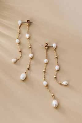 Double-Chain Pearl Dangle Earrings