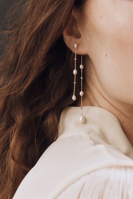 Double-Chain Pearl Dangle Earrings