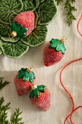 Strawberry Glass Ornaments, Set of 4