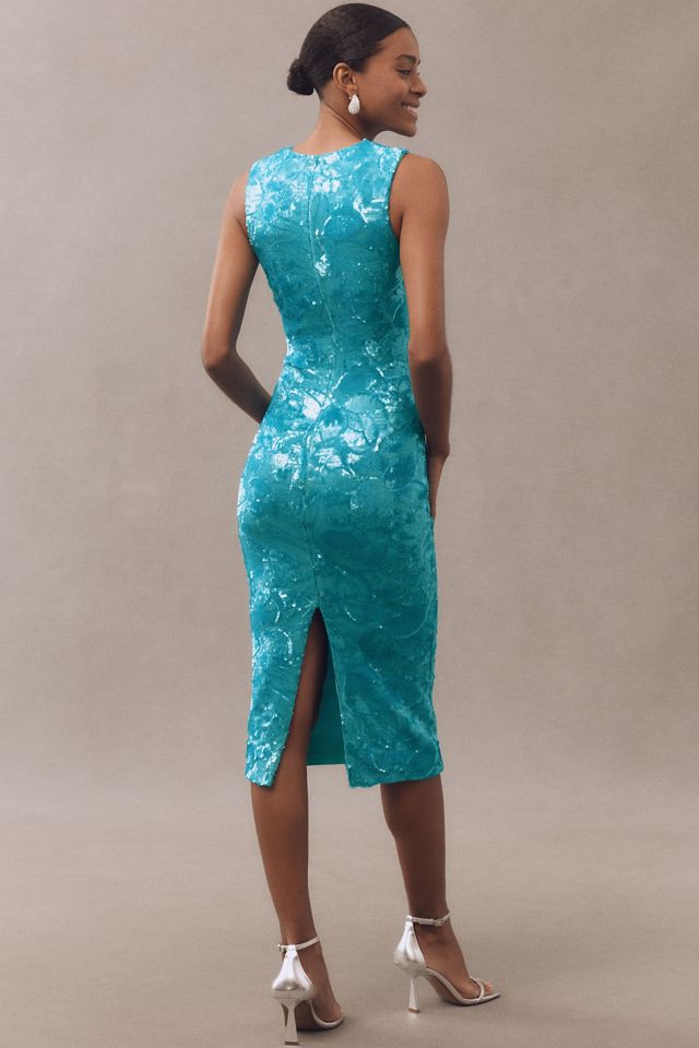 Helsi Alex Sleeveless High-Neck Floral Sequin Slim Midi Dress #1