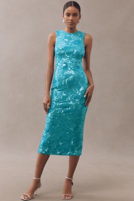 Helsi Alex Sleeveless High-Neck Floral Sequin Slim Midi Dress