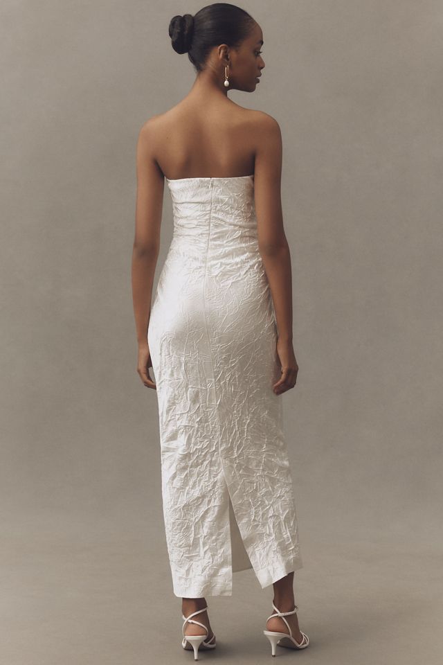 BHLDN Strapless Crinkled Satin Midi Dress #1