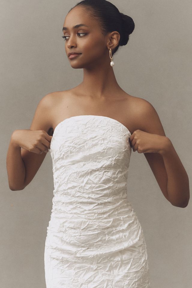 BHLDN Strapless Crinkled Satin Midi Dress #2