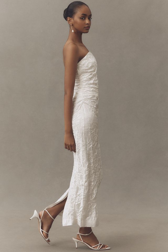 BHLDN Strapless Crinkled Satin Midi Dress #3