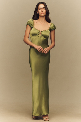 chinese dress ladies Annie Burgundy Satin Bardot Maxi Dress With Split Wrap Skirt  Club L  London