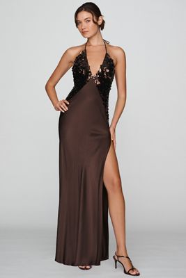 Bardot Yve Sequin Satin Halter-Neck Dress