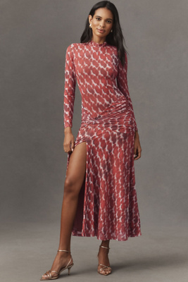 Bardot Lea Printed Mesh Midi Dress In Red