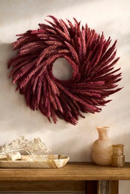 Burgundy Umbrella Sedge Dried Wreath