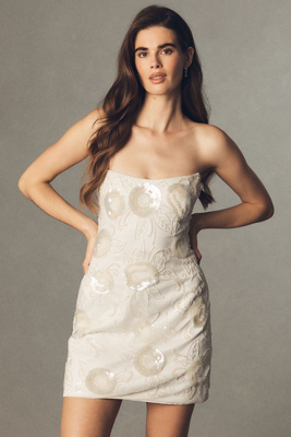 Bhldn Strapless Embellished Mini Dress In White