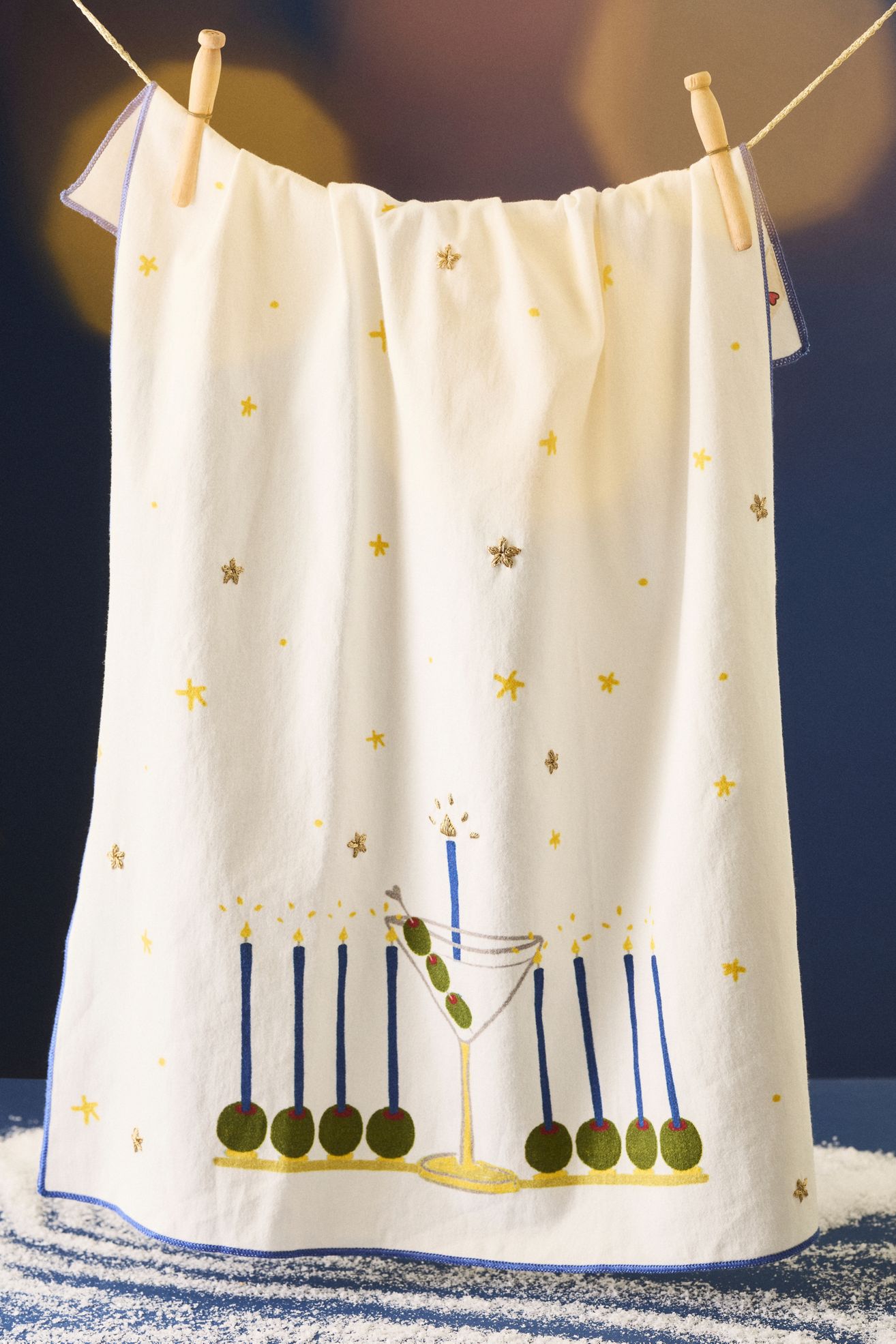 Noun New York Martini Menorah Dish Towel - Green, Standard, One Size