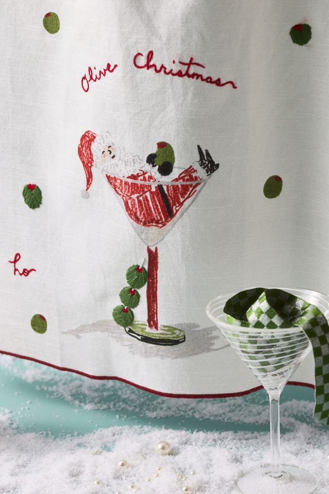 Olive Christmas Dish Towel #1