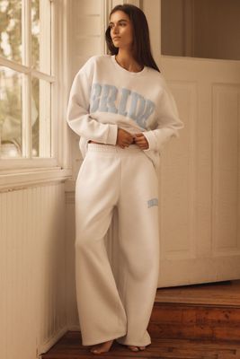 By Anthropologie Weddings Bride Embroidered Sweatpants