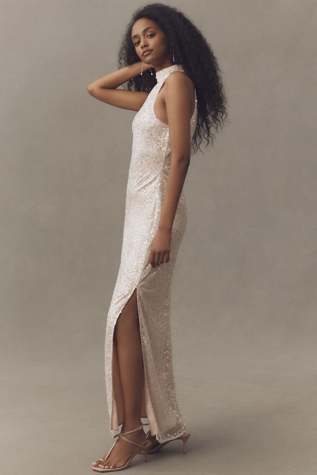 BHLDN High-Neck Sequin Slim Maxi Dress #3