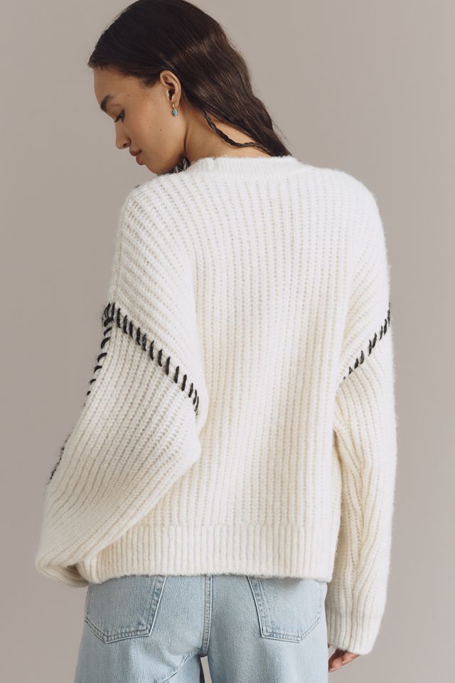 Flat White Stitched Cardigan Sweater #1