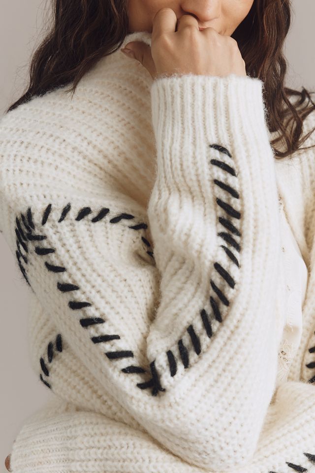 Flat White Stitched Cardigan Sweater #2
