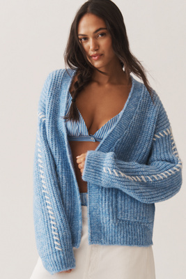 Flat White Stitched Cardigan Sweater product page