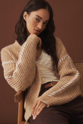 Flat White Stitched Cardigan Sweater product page