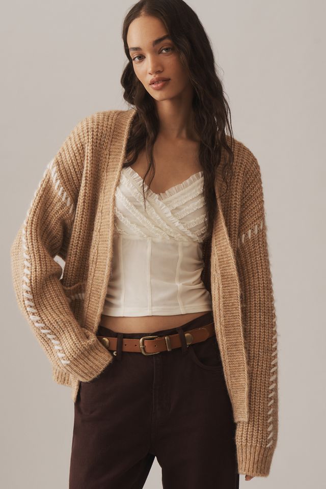Flat White Stitched Cardigan Sweater #1