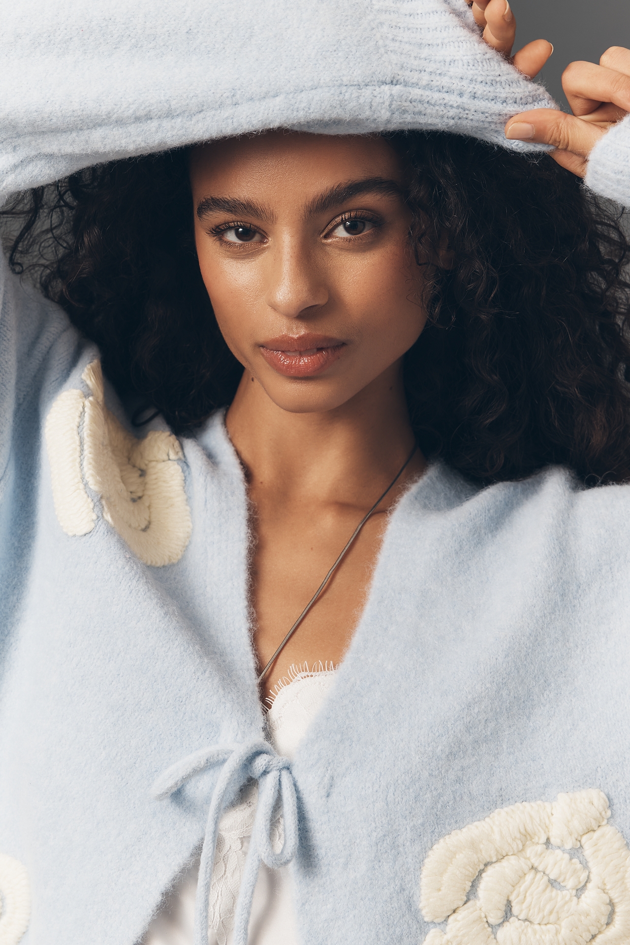 Flat White Embroidered Flower Cardigan Sweater
