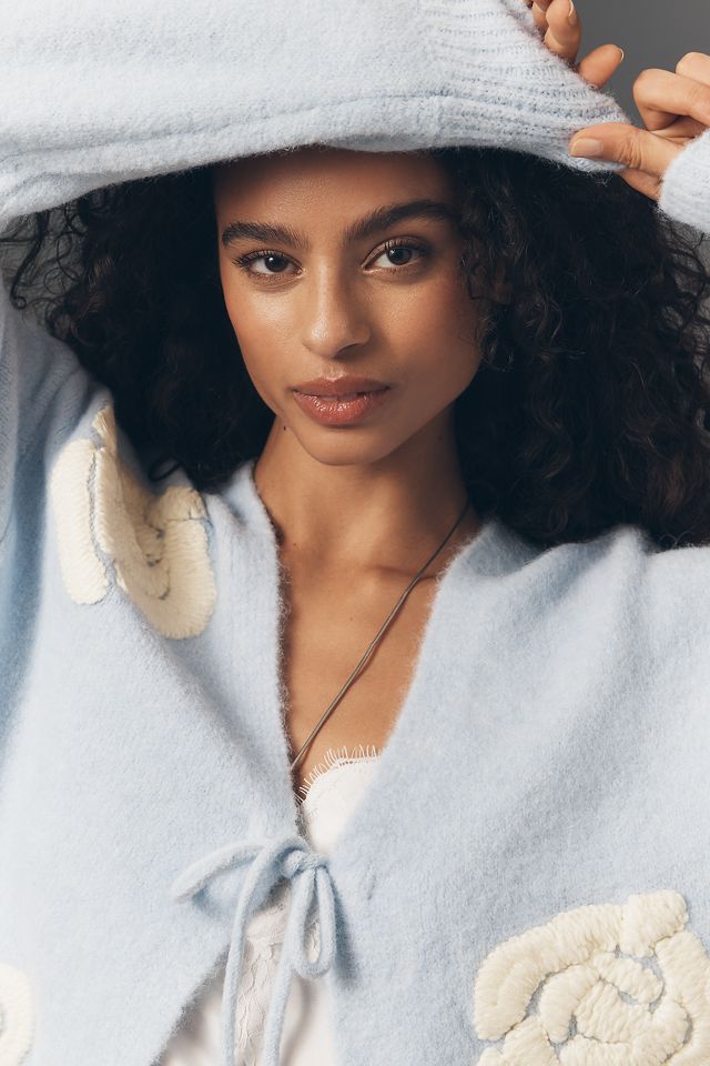 Flat White Embroidered Flower Cardigan Sweater | Anthropologie